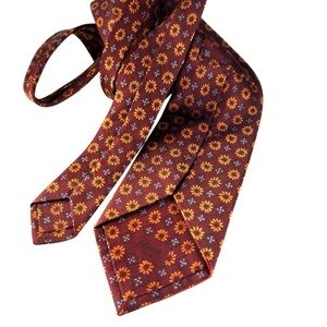 BRIONI Red Floral Silk Tie Old Money Luxury Woven Jacquard Classic ITALY Necktie